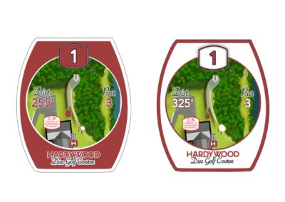 Disc golf course design, construction, and installation, including custom tee signs and course map at Hardywood Brewery's Westcreek location in Richmond, VA.