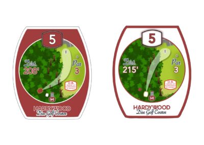 Disc golf course design, construction, and installation, including custom tee signs and course map at Hardywood Brewery's Westcreek location in Richmond, VA.