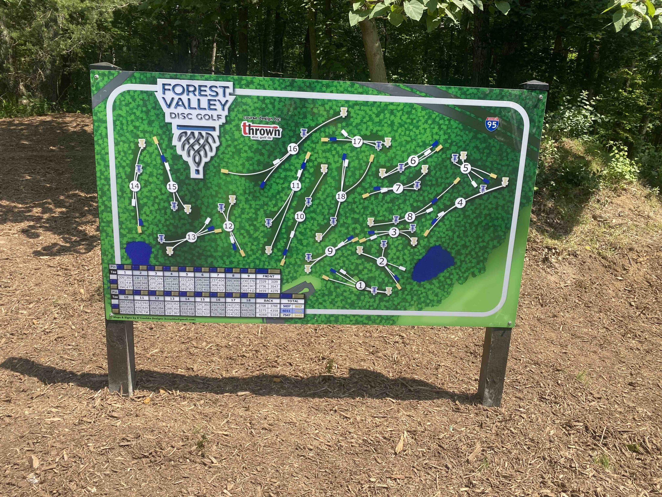 Course map at Forest Valley Disc Golf Course in Triangle, VA. K'Crushka Designs.