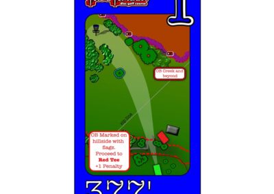 Tee sign design at TrueTimber Disc Golf Course (Richmond, VA); Hole 1; True Blue Layout.